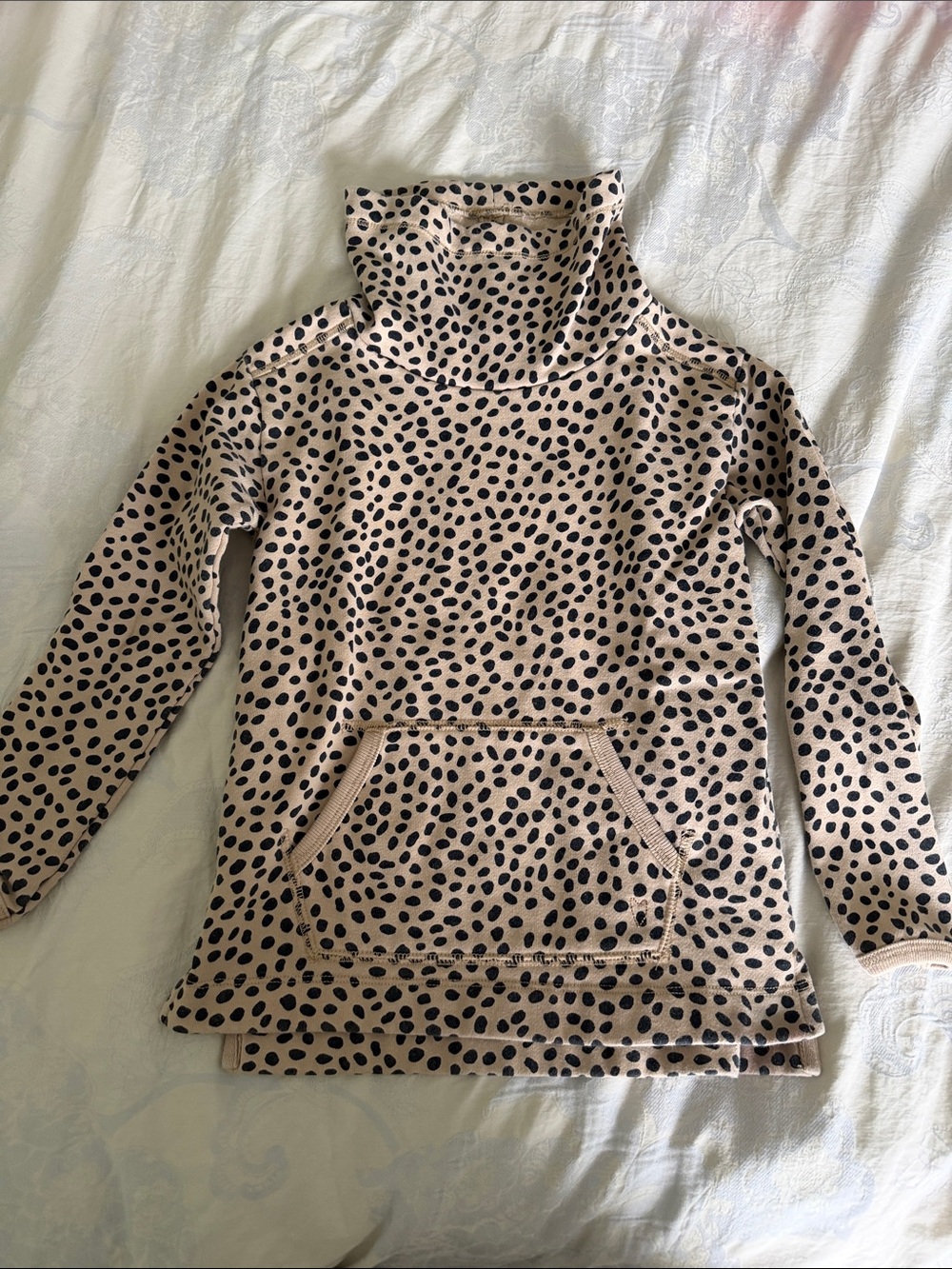 Crewcuts Girls Beige/Black Leopard Print Turtleneck fleece lined Pullover size S